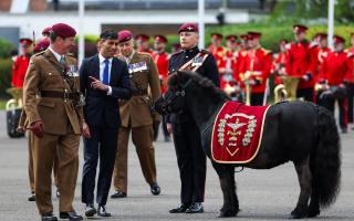 Prime Minister Rishi Sunak and Lieutenant General Andrew Harrison with Pegasus V (Molly Darlington/PA)