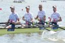 Winners: Moe Sbihi, second from right, with Molesey Boat Club team-mate George Nash, second from left, in action at the European Championships               Pictures: Peter Spurrier/Intersport Images