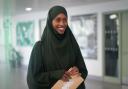 Nagma Abdi with her A-level results at Ark Putney Academy, south west London (photo: PA)