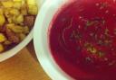 Celia’s delicious two ingredient soup with a side potato croutons
