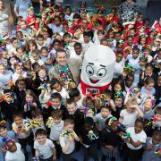 Good fun: Royal Catholic Primary School children with Mister Maker and Mr Pritt