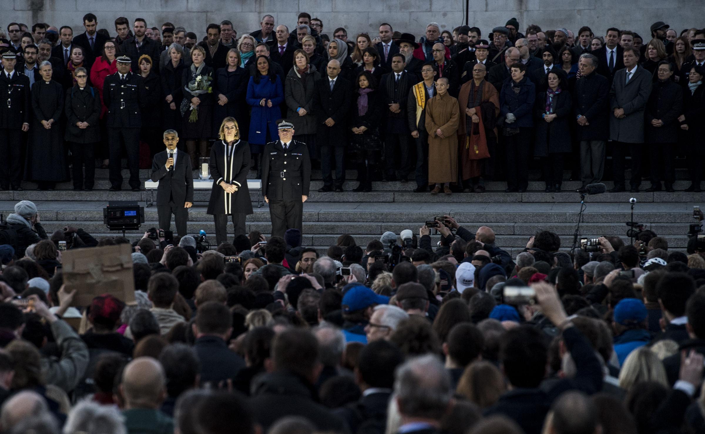 Thousands gather for vigil in Trafalgar Square for those killed in terrorist attack outside Parliament