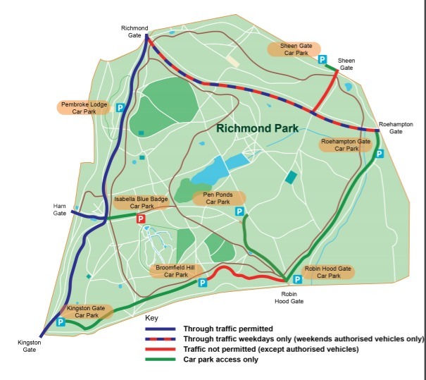 How the trial affects roads in Richmond Park. Credit: The Royal Parks