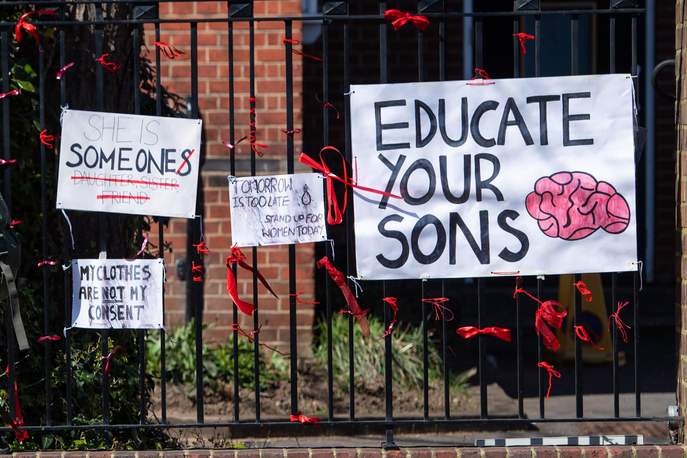 Signs outside James Allens Girls School, in south east London, in the aftermath of allegations of rape culture at a number of other independent schools. Dominic Lipinski/PA Wire 