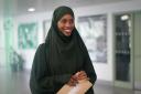 Nagma Abdi with her A-level results at Ark Putney Academy, south west London (photo: PA)