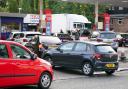Drivers queue for fuel at an Esso petrol station. Image: Jacob King/PA