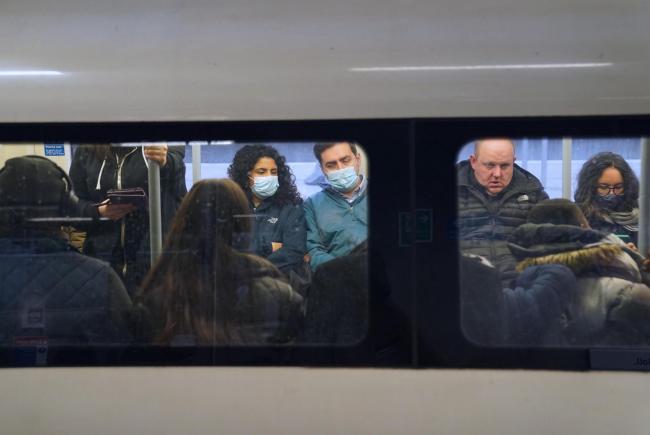Passengers on the Jubilee Line as concerns grow over the spread of a new variant of the Covid-19 virus. Image: Dominic Lipinski/PA Wire