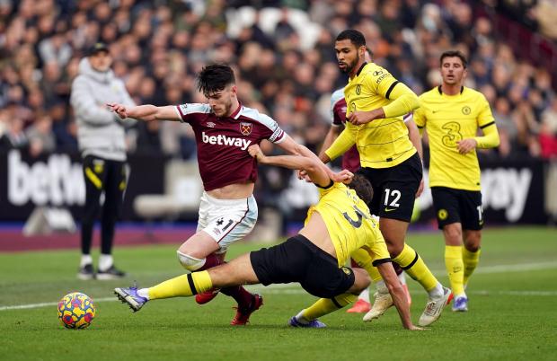 Wandsworth Times: West Ham's Declan Rice playing against Chelsea