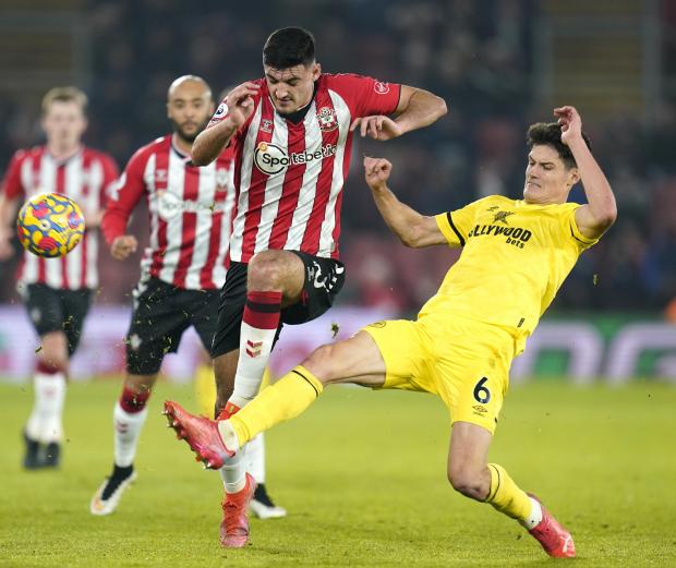 Wandsworth Times: Brentford's Christian Norgaard (right) and Southampton's Armando Broja battle for the ball during the Premier League match at St Mary's Stadium, Southampton.