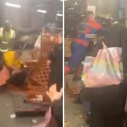Five arrested as mass brawl breaks out in Clapham Junction Asda (Footage - @ca99832245)