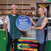 Miss V and Zel at Mixed Blessings bakery, where the plaque will be placed (Credit: Tooting Rasta Cycle Club)