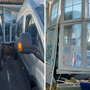 A parked minibus crashed into the building of a school in Tooting after it was hit by a car (Photo Credit: London Fire Brigade)