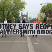 Putney MP Fleur Anderson campaigning for the reopening of Hammersmith Bridge. Credit: Office of Fleur Anderson