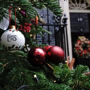Decorations on the Christmas tree outside 10 Downing Street in London