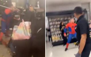Watch as 'Spider-Man' punches Asda worker to the floor amid huge brawl (Twitter)