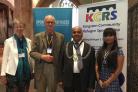 KCRS chair, Vince Daly, and KCRS trustee, Sandy Cragg, of All Saints church, welcome Kingston’s Mayor, Cllr Thay Thayalan, and Deputy Mayor, Cllr Olivia Boult, as they arrive to formally launch KCRS